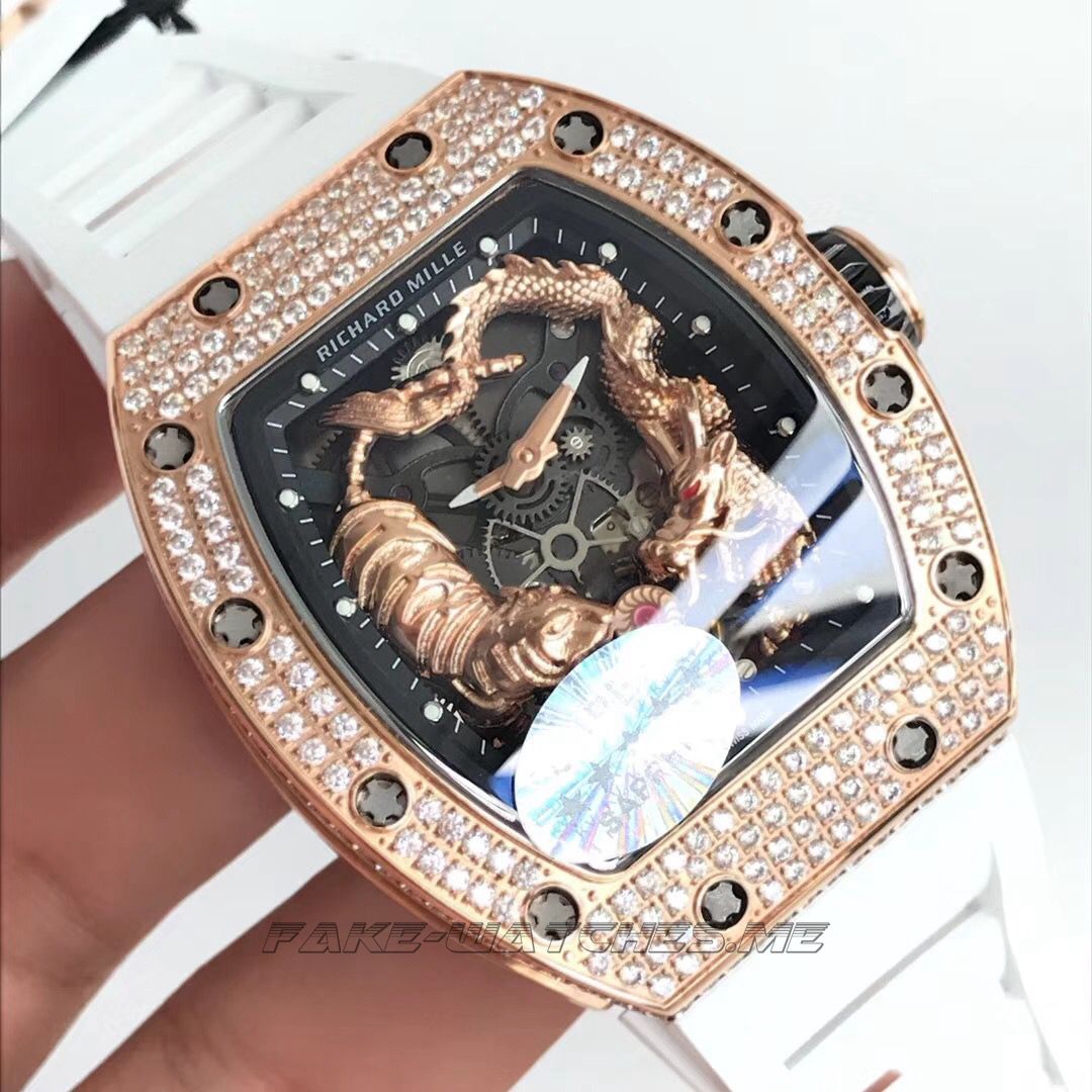 Richard Mille RM051-01 Tourbillon Tiger & Dragon Michelle Yeoh KV Rose Gold & Diamonds Skeleton Dial